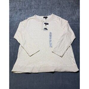 NWT Rafaella V-Neck Top Women's 1XL Cream Long Sleeve Classic Fit Crewneck Chain
